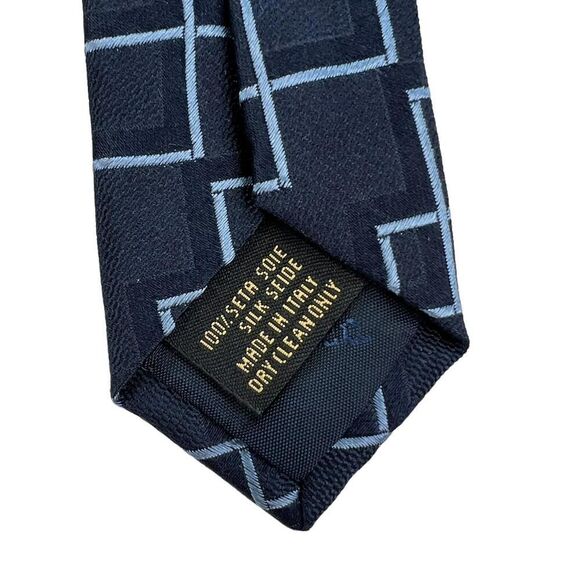 Allea Milano Men’s Necktie Geometric Navy Blue Squares 100% Silk 60”x4” Italy - Picture 8 of 9